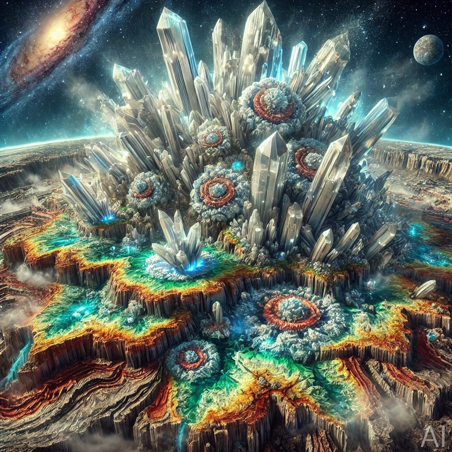 Crystal Landscapes – 5 Alien Geode & Fractal Terrain Digital Art Prints (High-Resolution ZIP Download)