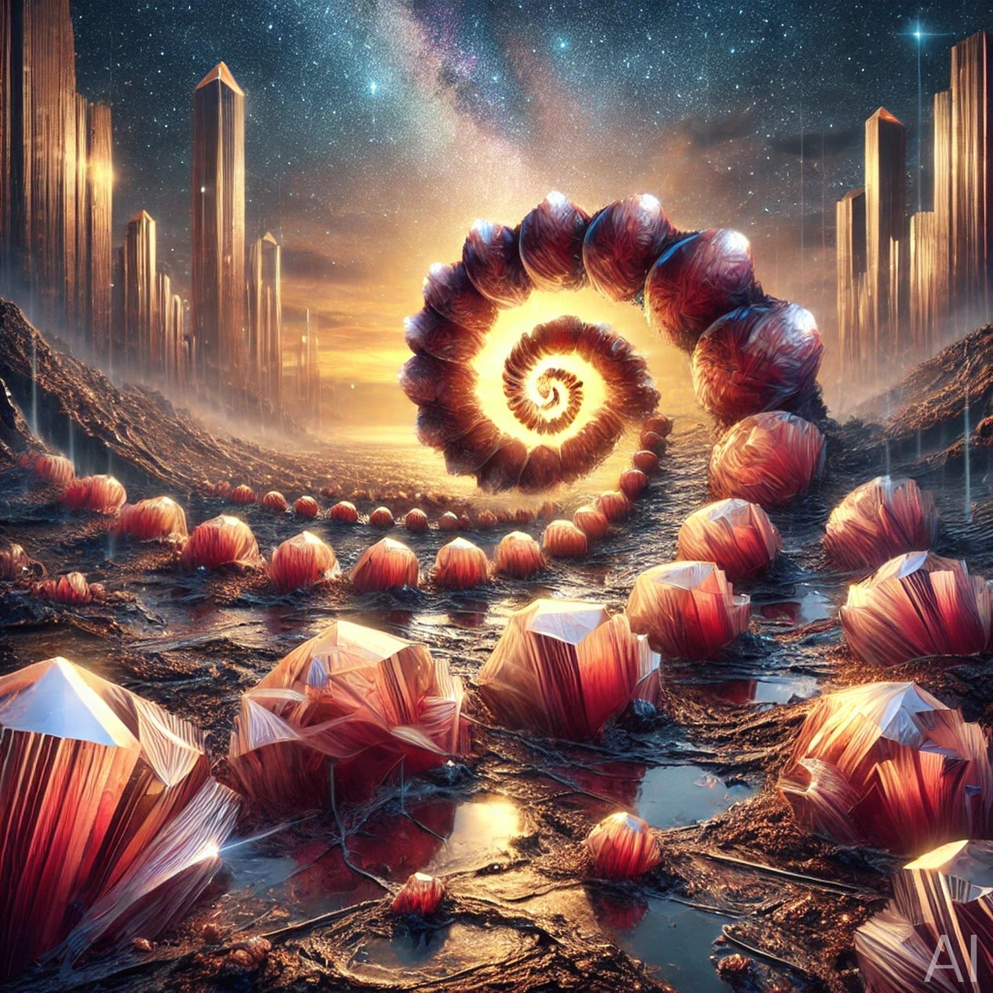 Crystal Landscapes – 5 Alien Geode & Fractal Terrain Digital Art Prints (High-Resolution ZIP Download)
