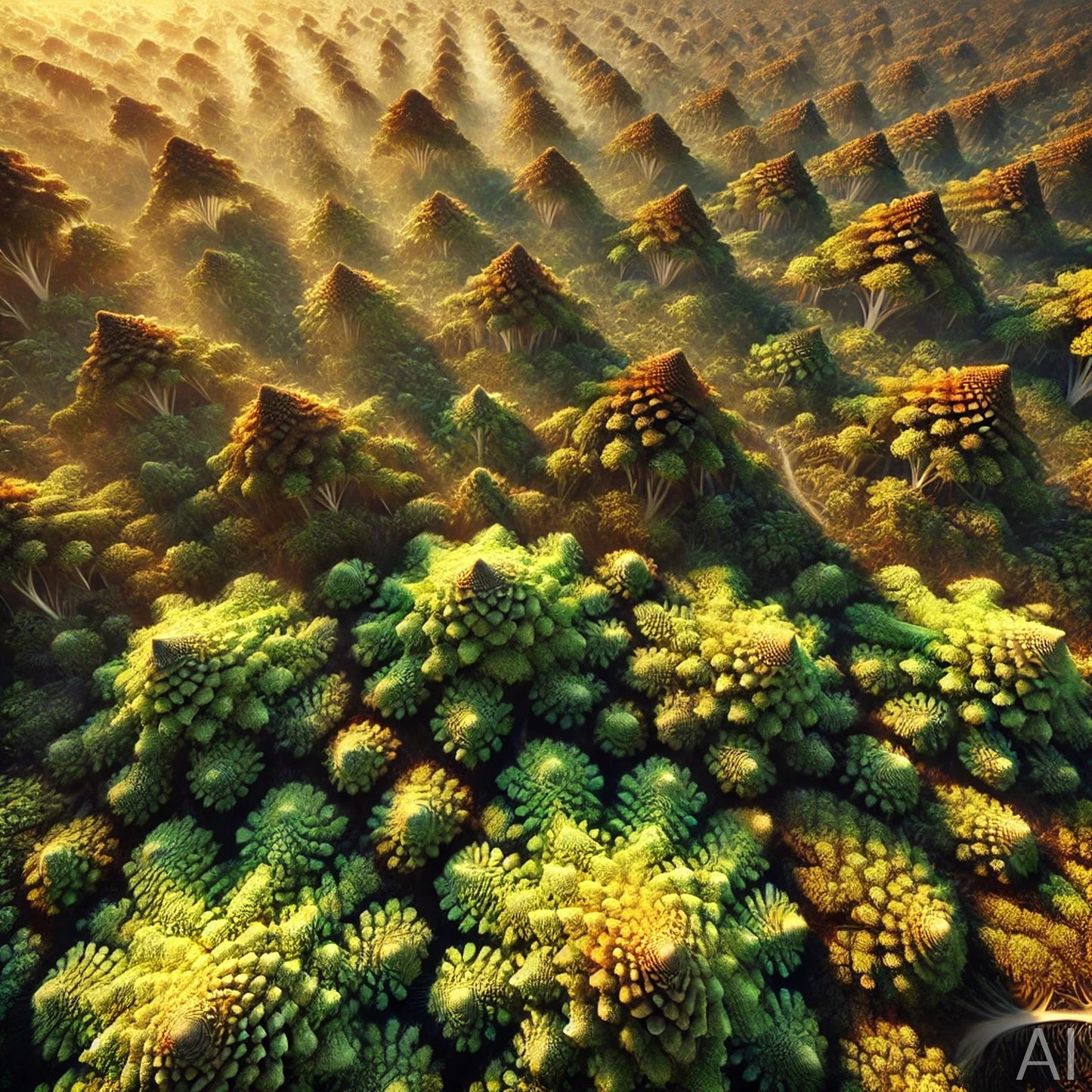 Golden Forest Tree Fractals – USB + Digital Download (5 Abstract Nature-Inspired JPG Art Prints)