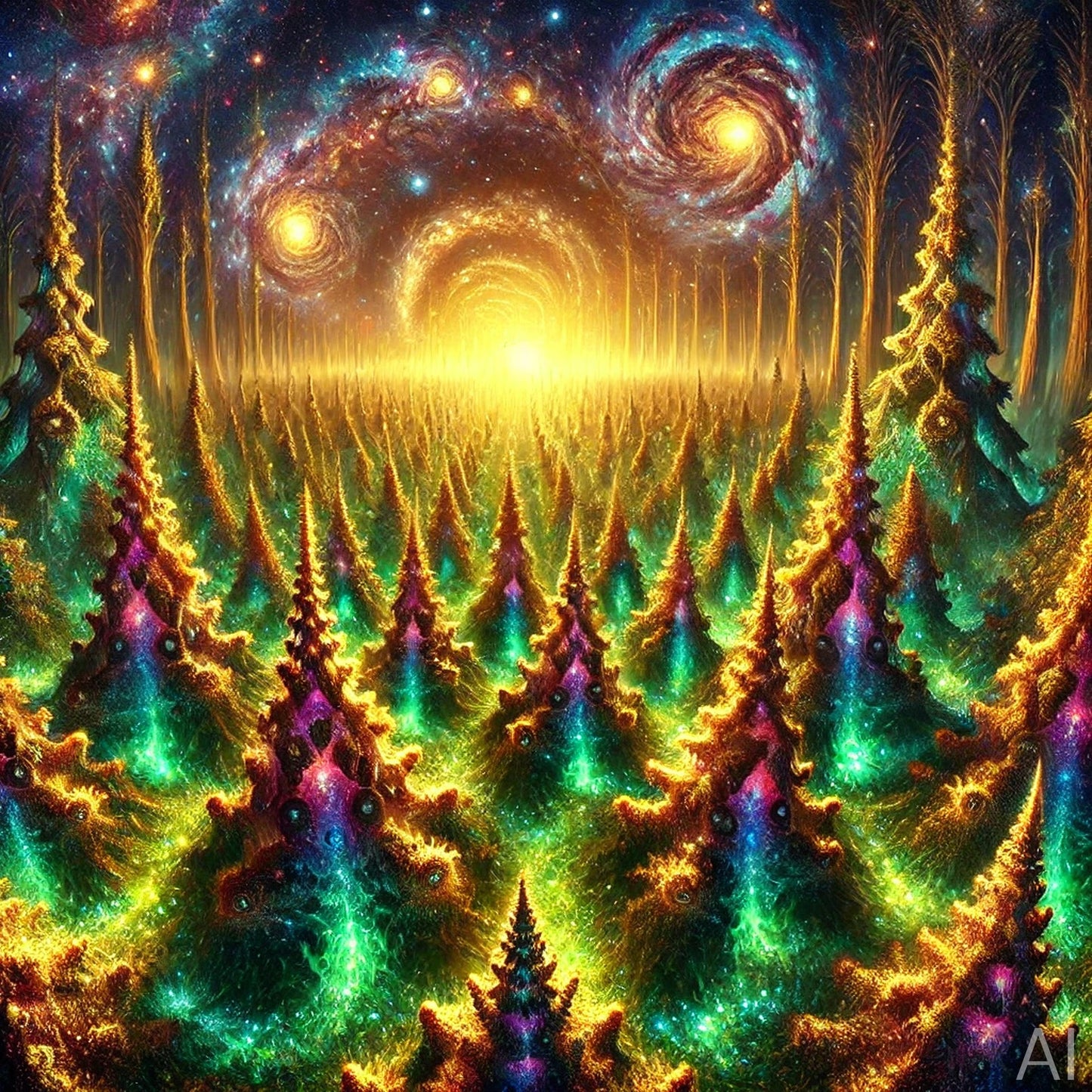 Golden Forest Tree Fractals – USB + Digital Download (5 Abstract Nature-Inspired JPG Art Prints)