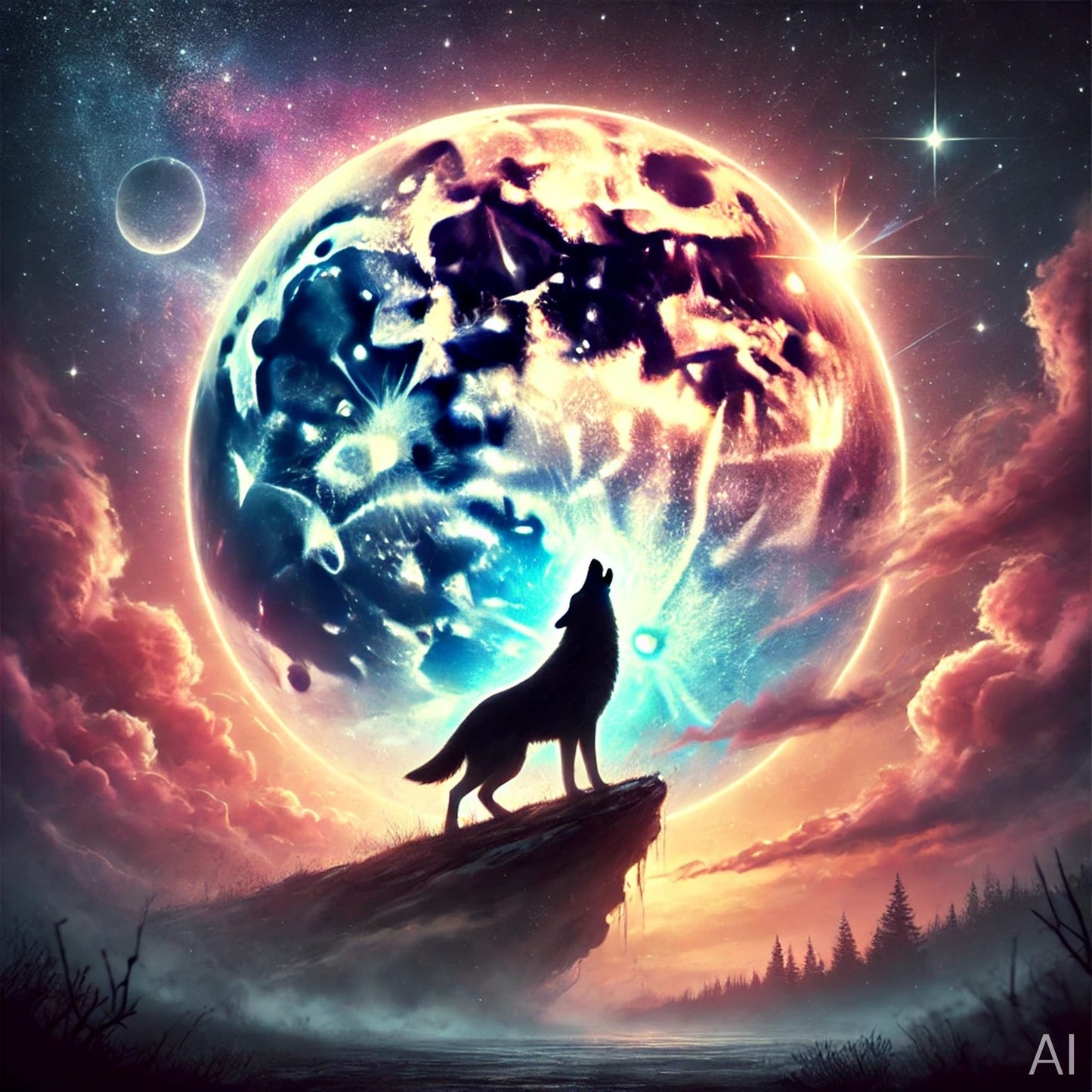 Wolf Full Moon – 5 Celestial Digital Art Prints