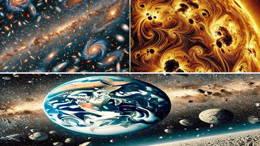 Galactic spiral art, molten solar fractals, and warped Earth planetscape – cosmic AI art bundle preview