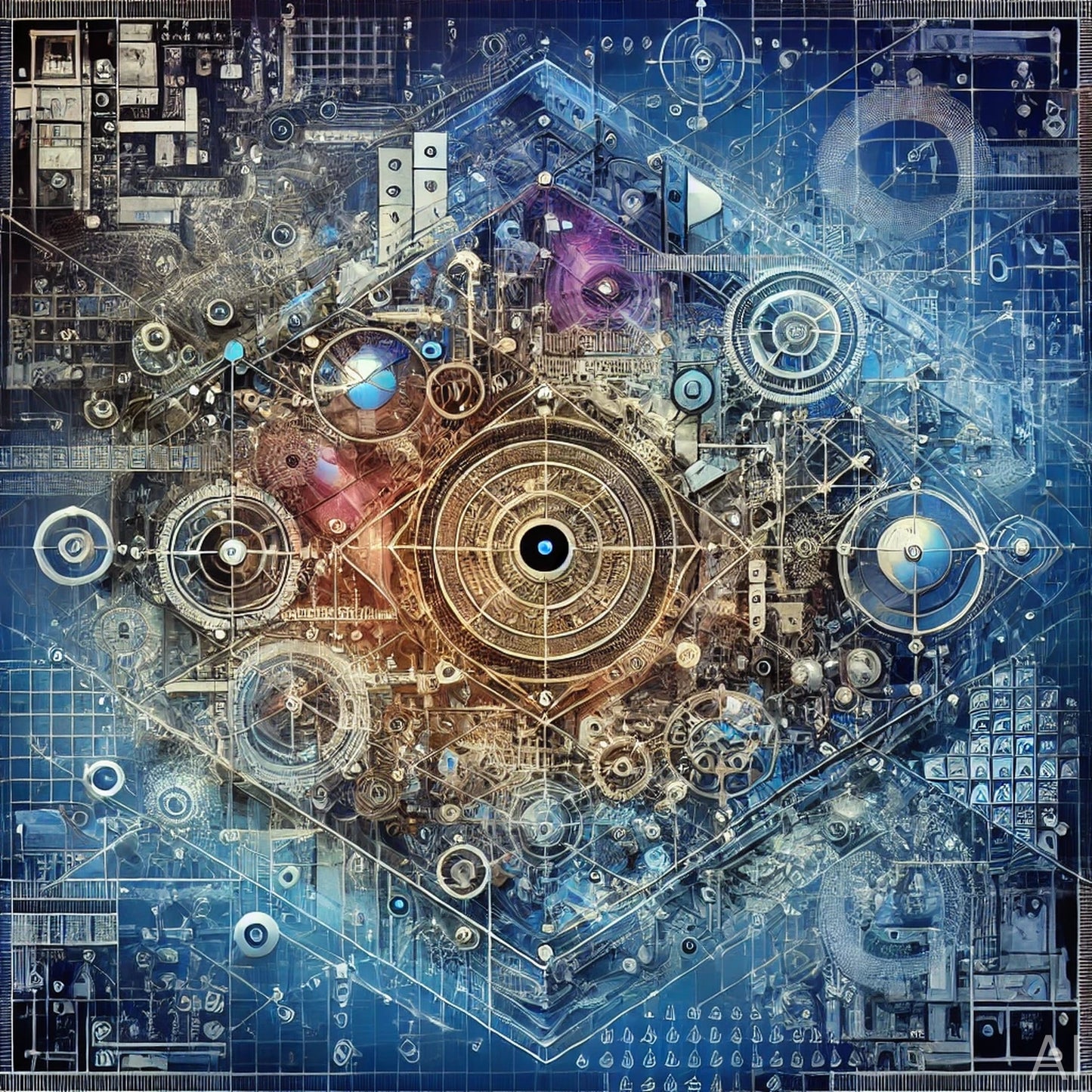 Bluerig – 5 Steampunk Blueprint & Circuitry JPG Artworks (High-Resolution ZIP Download)