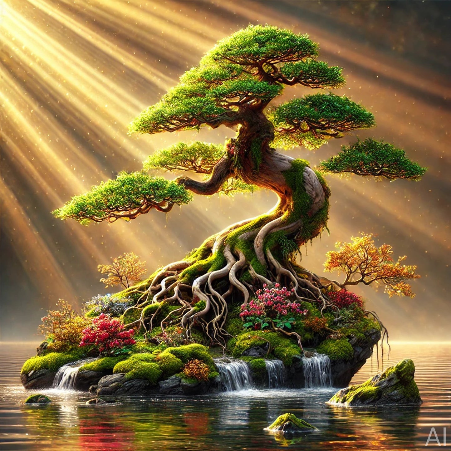 Bonsai Serenity – 5 Surreal Tree & Waterfall JPG Artworks (ZIP Download)