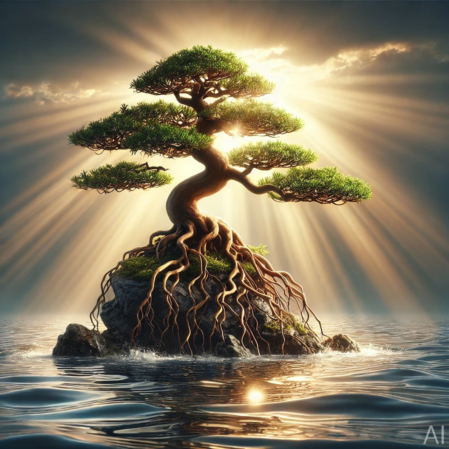 Bonsai Serenity – 5 Surreal Tree & Waterfall JPG Artworks (ZIP Download)