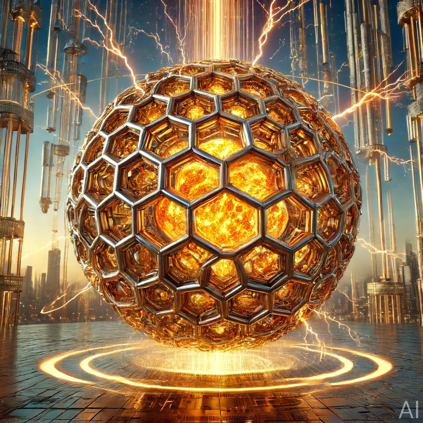 Buckyball Golden – USB + Digital Download (5 Geometric Sphere Art Prints)