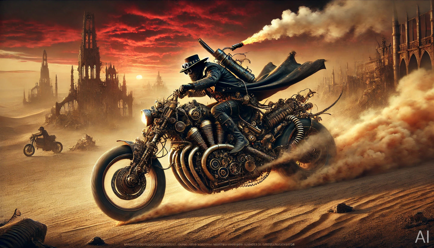 Steampunk Motorcycle Rebels – 5 High-Resolution Digital Art Prints (ZIP File Download)