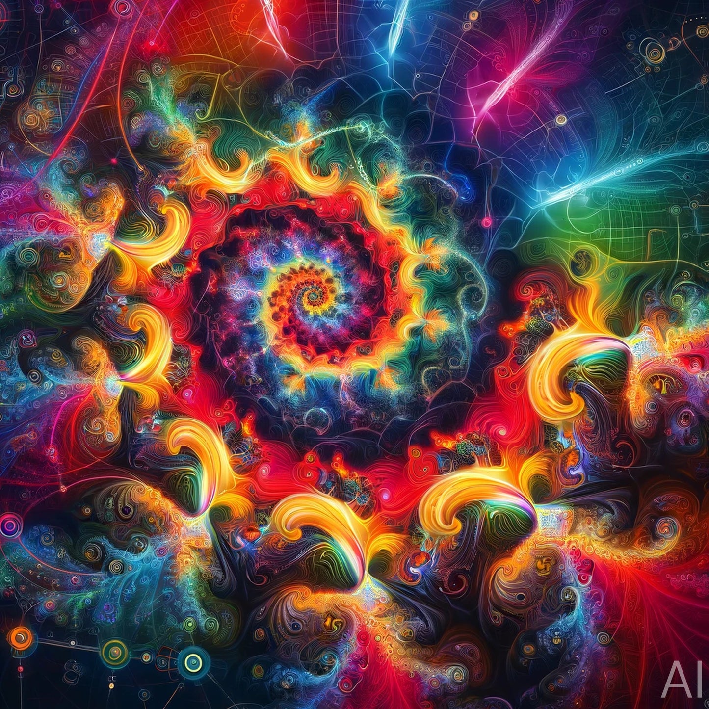 Electric Green Fractals – Psychedelic Spiral Art Prints