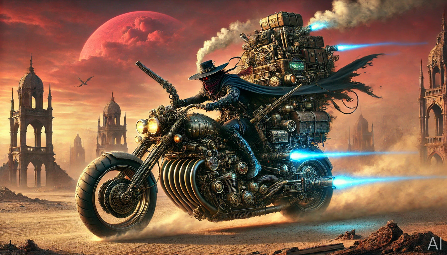 Steampunk Motorcycle Rebels – 5 High-Resolution Digital Art Prints (ZIP File Download)
