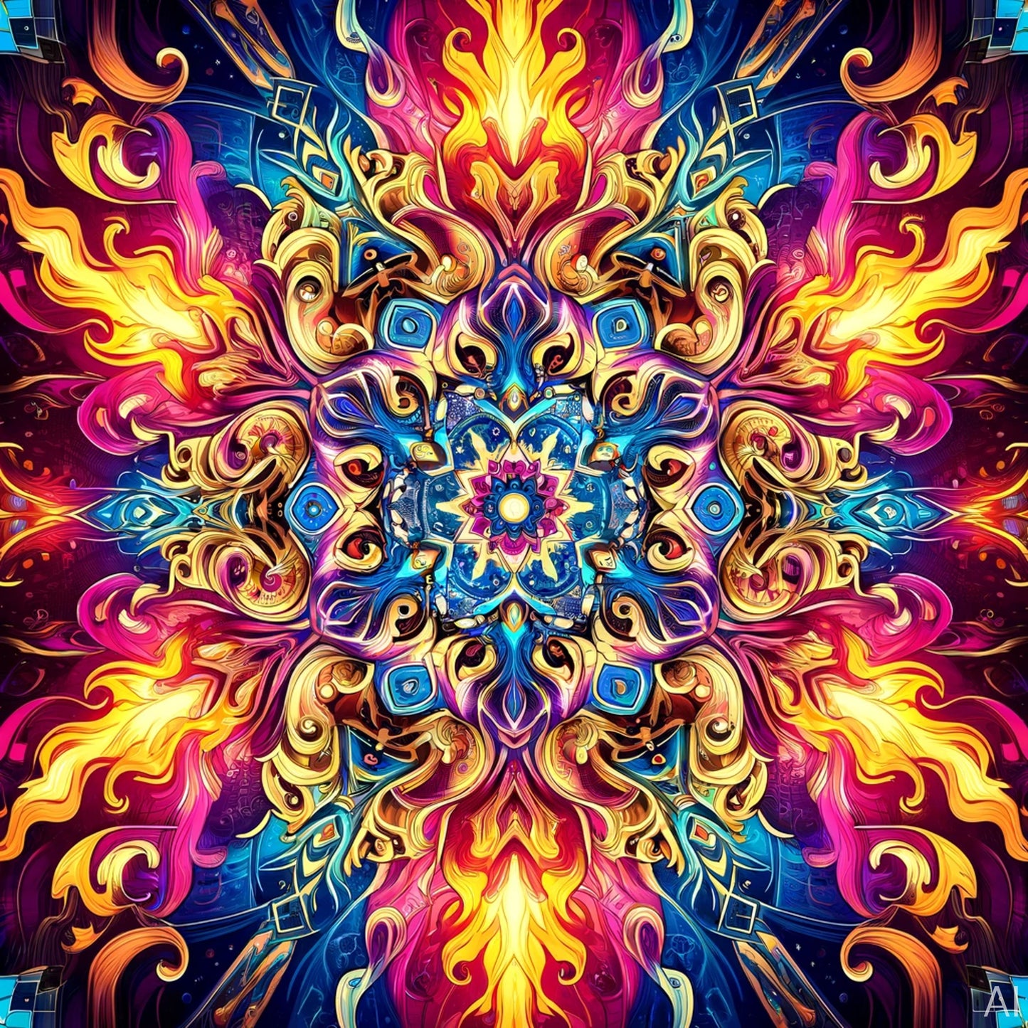 Vibrant Mandala Fusion – 5 Psychedelic Fractal Prints | Instant Digital Download