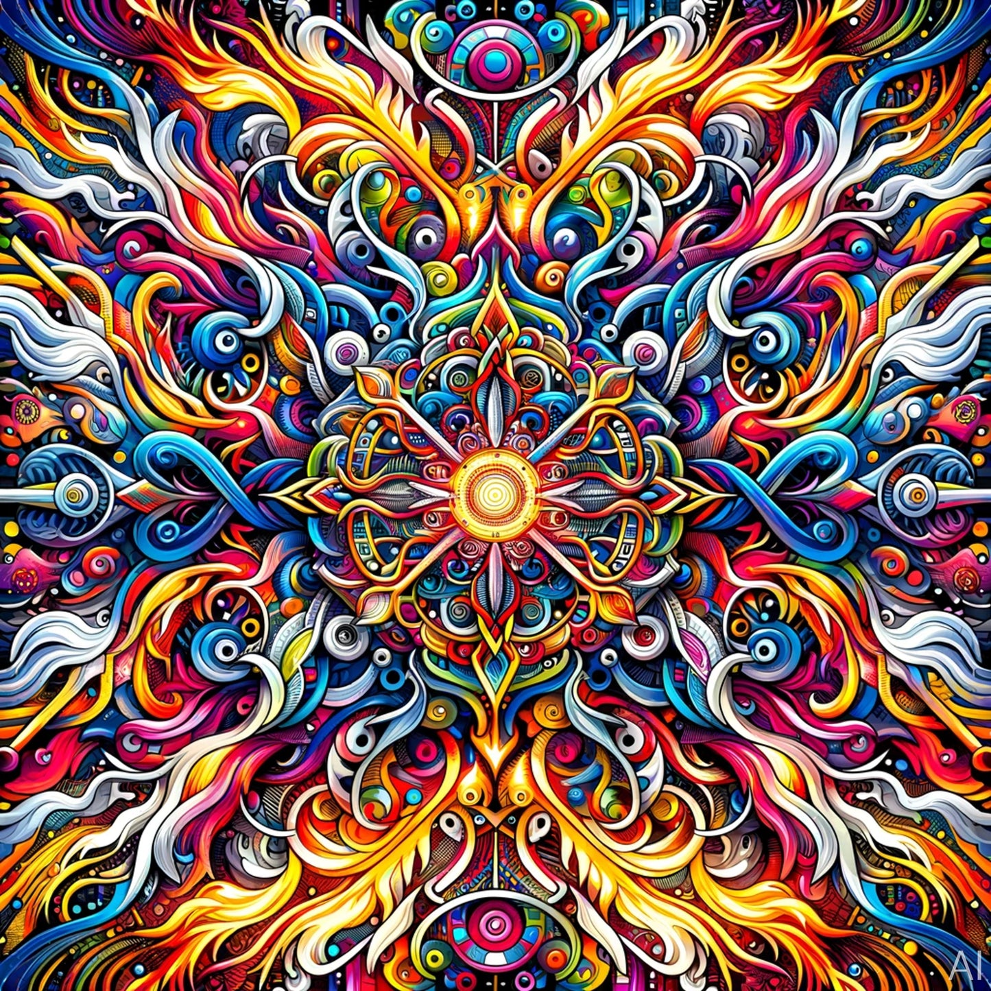 Vibrant Mandala Fusion – 5 Psychedelic Fractal Prints | Instant Digital Download