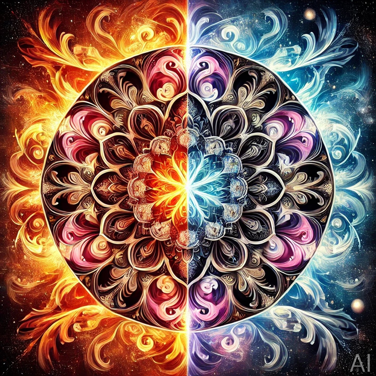 Dual Mandala – 5 Cosmic Digital Art Prints Exploring Sacred Symmetry (ZIP File Download)