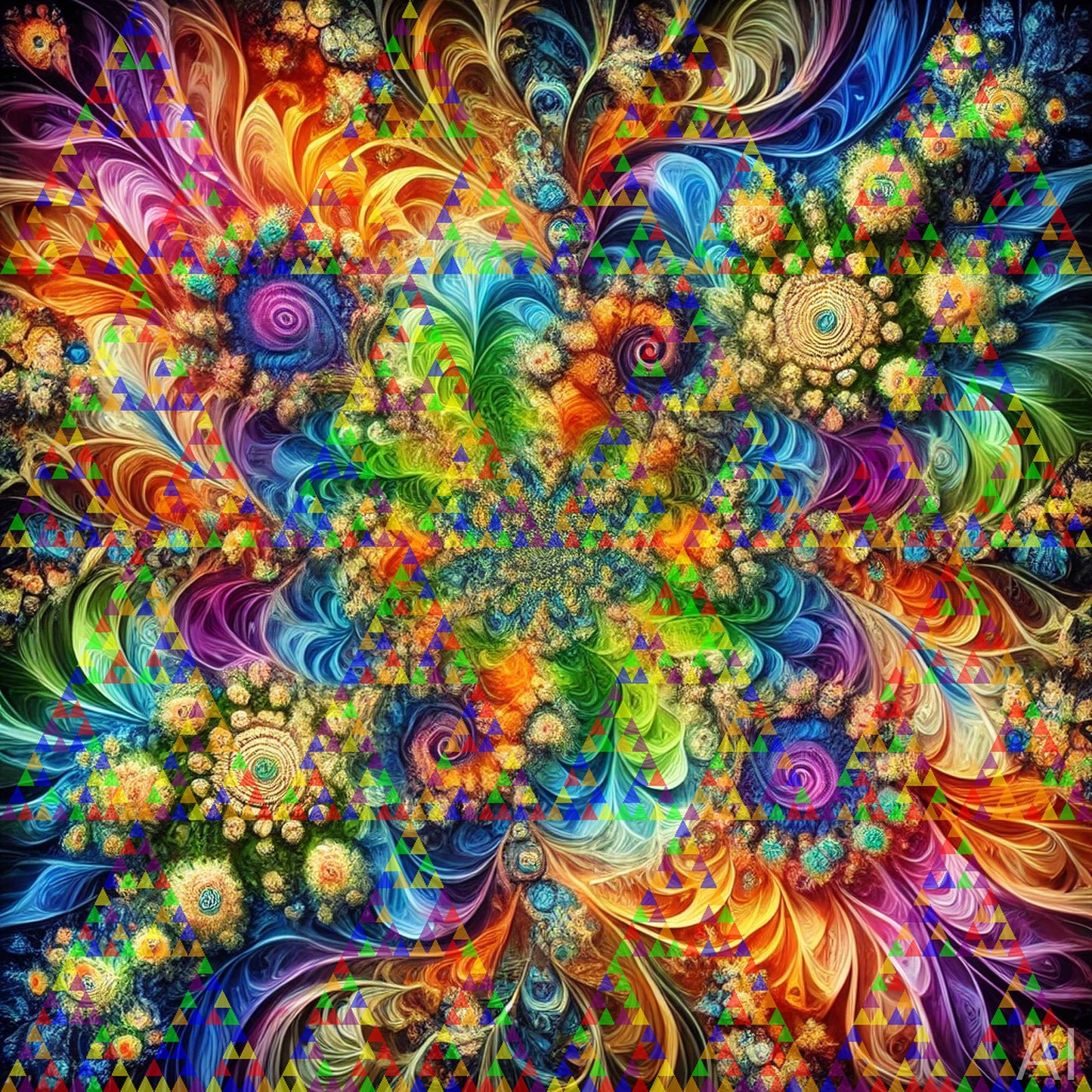 Psychedelic Fractal Stages – Triangle Mandala Art Collection (5 JPGs)