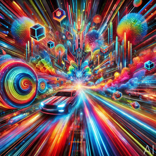 Hyperdrive Neon Car Art – 5 Sci-Fi Speed Explosion Digital Prints (High-Resolution ZIP Download)