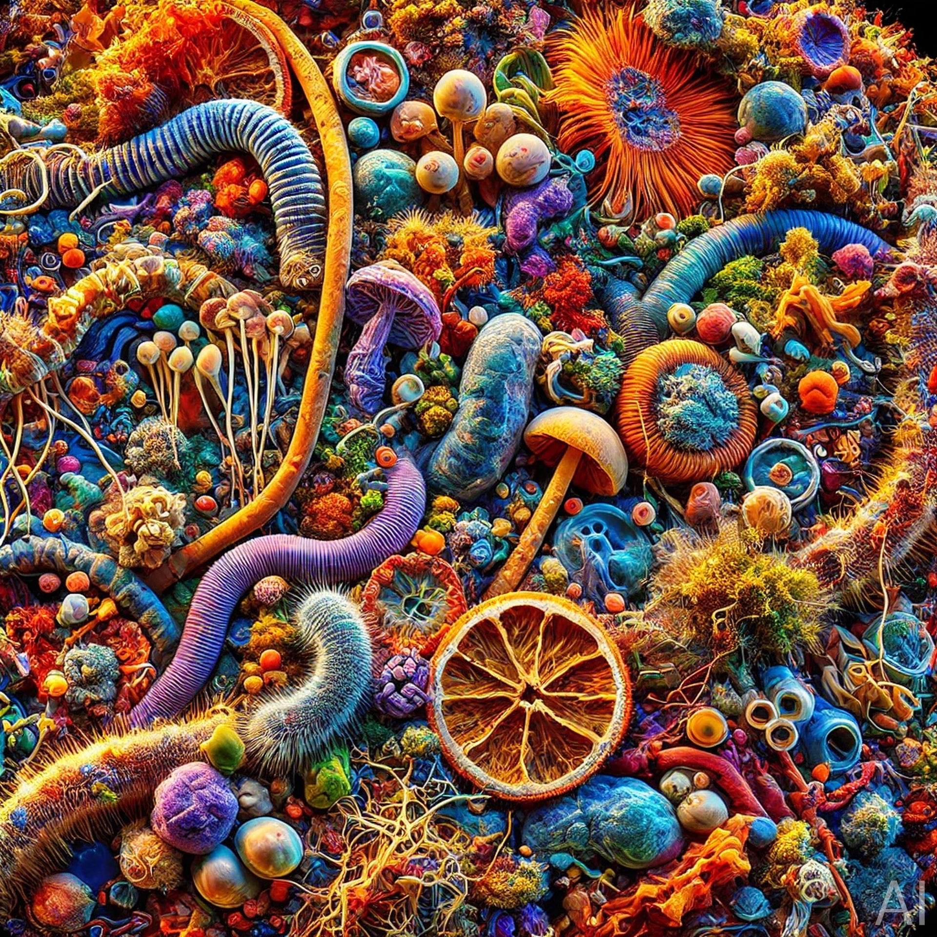 Amazon Microlife – 5 Surreal Microbial Jungle JPG Artworks (ZIP File Download)