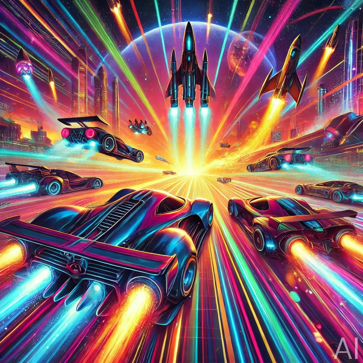 Hyperdrive Neon Car Art – USB + Digital Download (5 Sci-Fi Speed Explosion Prints)