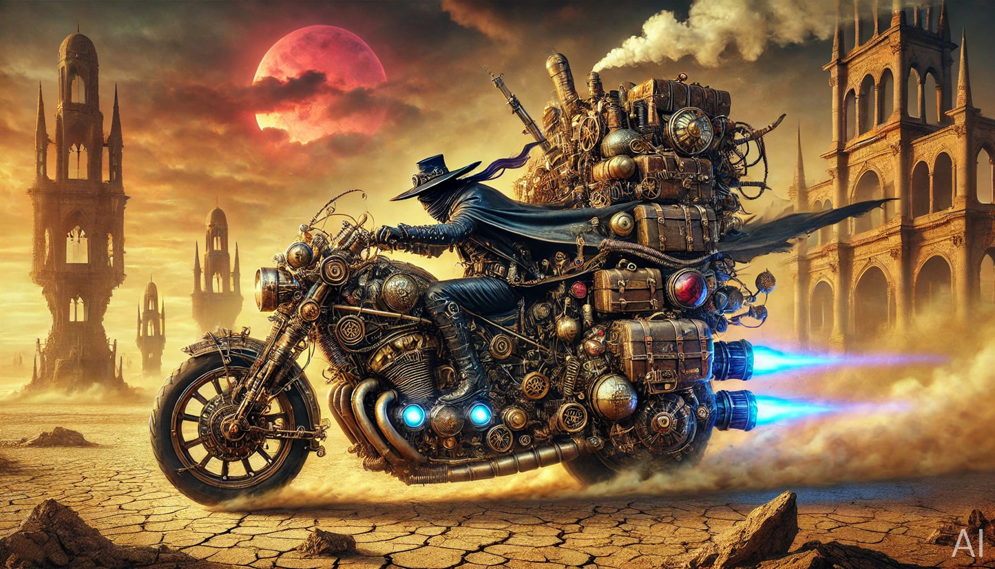 Steampunk Motorcycle Rebels – 5 High-Resolution Digital Art Prints (ZIP File Download)