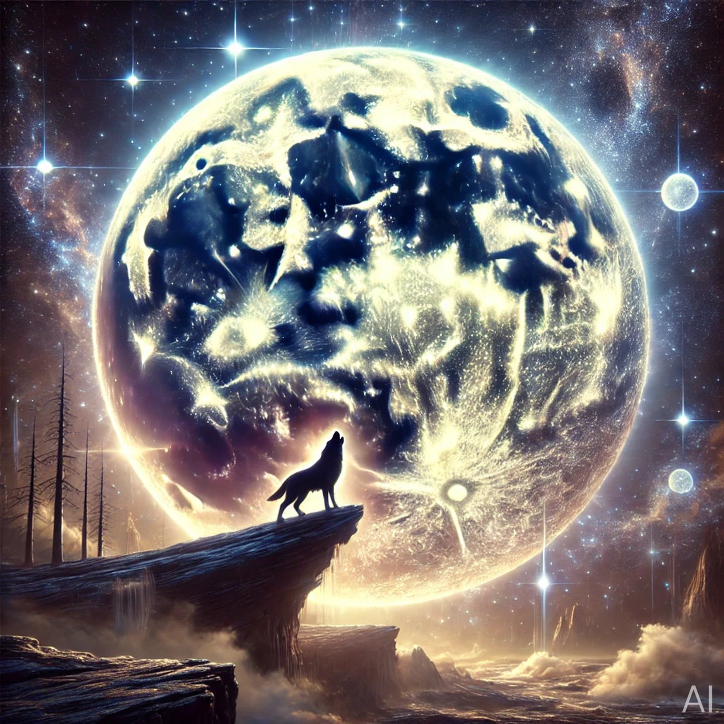 Wolf Full Moon – 5 Celestial Digital Art Prints