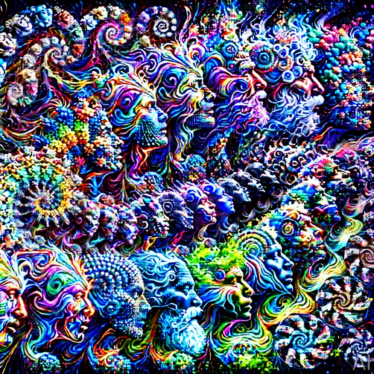 Blue Faces – 5 Psychedelic Fractal Portrait JPG Artworks (ZIP File Download)