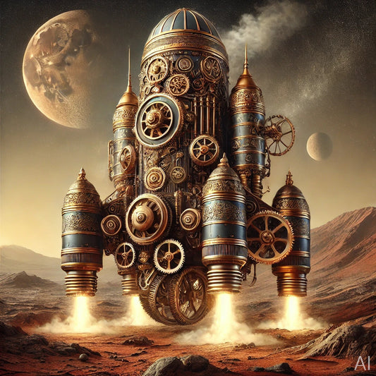 Steampunk Spaceship – 5 Retro-Futurist Digital Art Prints (High-Resolution ZIP Download)