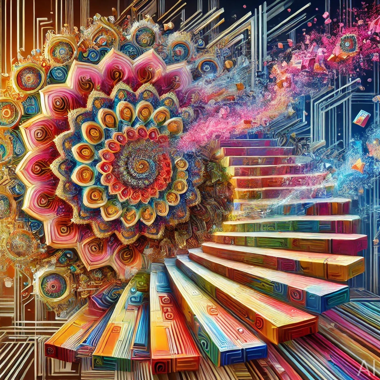 Staircase Mandalas – Psychedelic Spiral Geometry Art (5 High-Resolution JPGs)