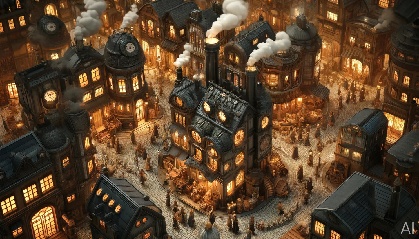 Steampunk Airship City – 5 Fantasy Cityscape Digital Art Prints (High-Resolution ZIP Download)