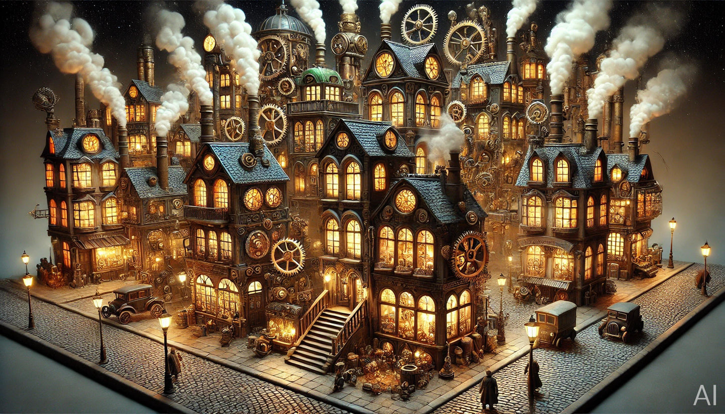 Steampunk Airship City – 5 Fantasy Cityscape Digital Art Prints (High-Resolution ZIP Download)
